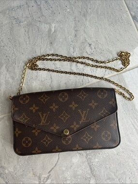 Authentic Louis Vuitton Pochette Félicie Monogram Crossbody Wallet with Chain